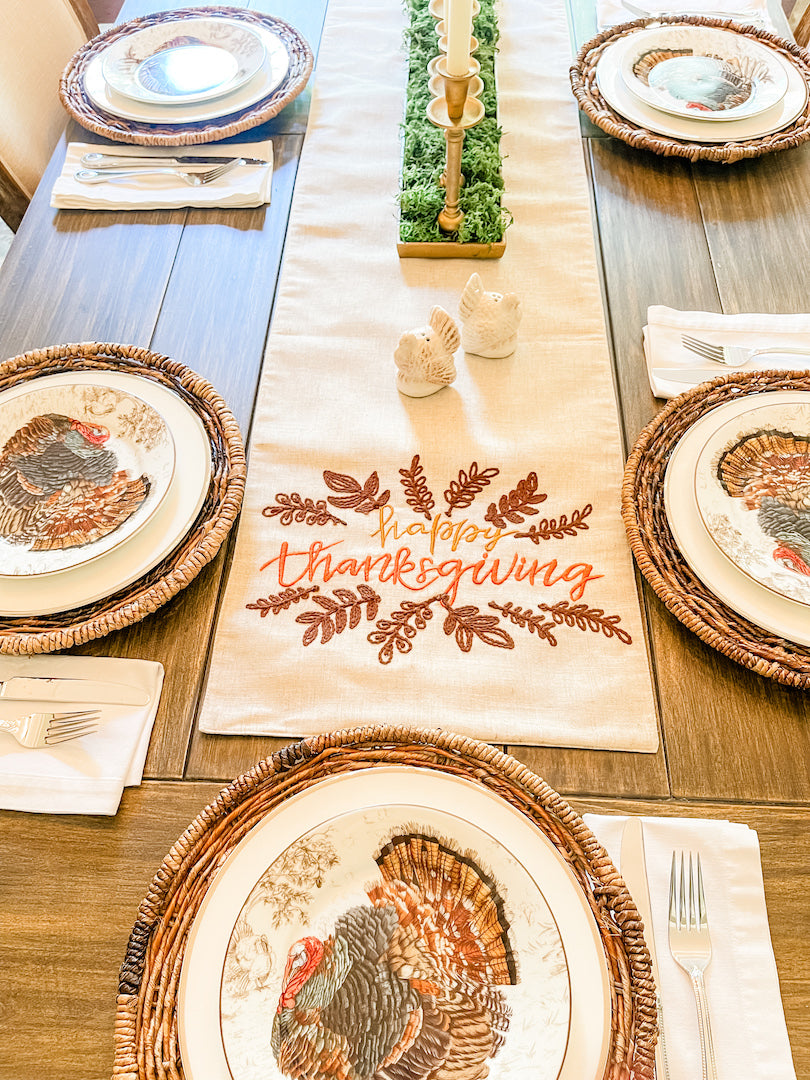 Embroidered “Happy Thanksgiving” Table Runner
