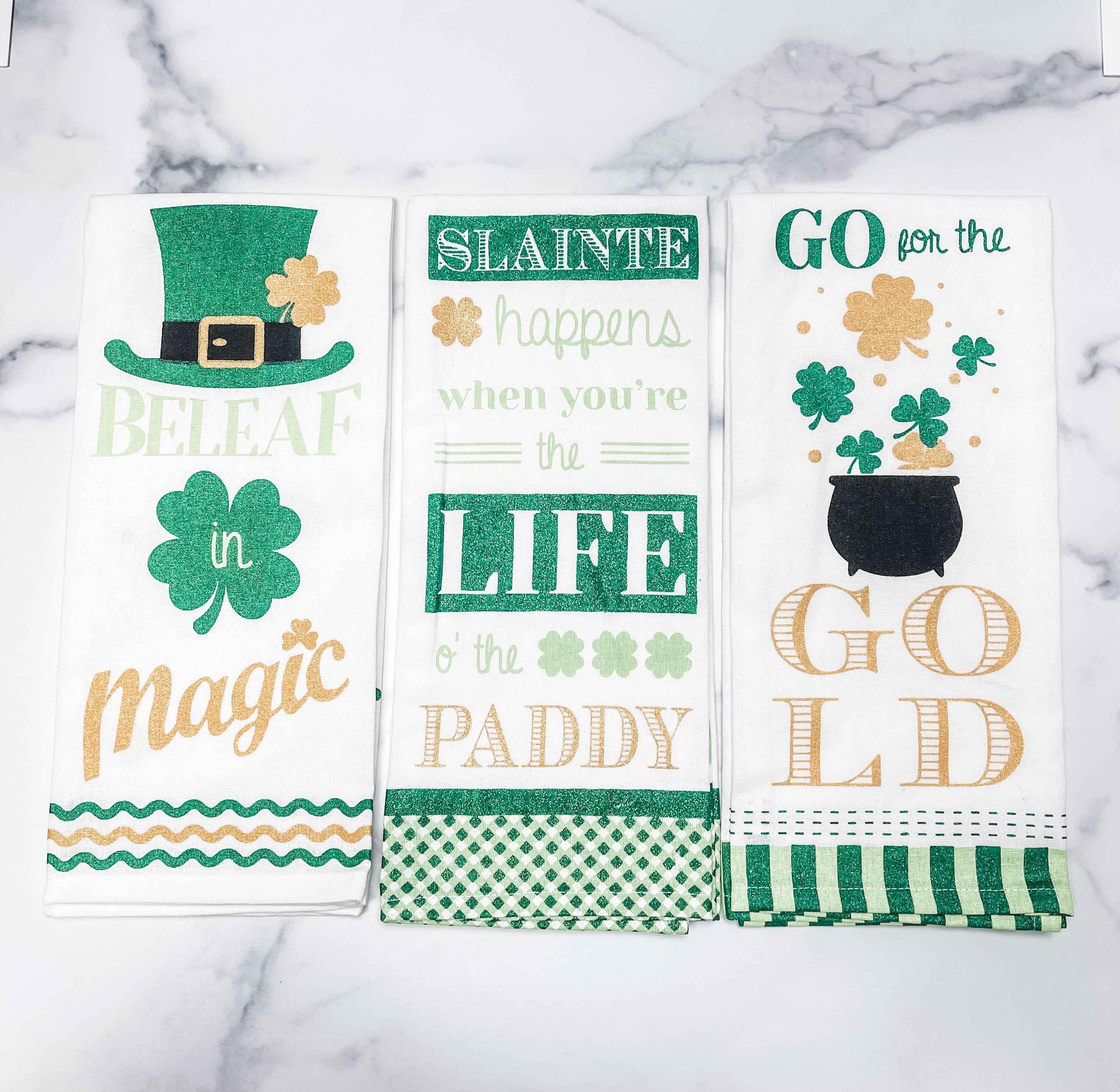 Set of 3 Glitter St. Patrick’s Day Tea Towels