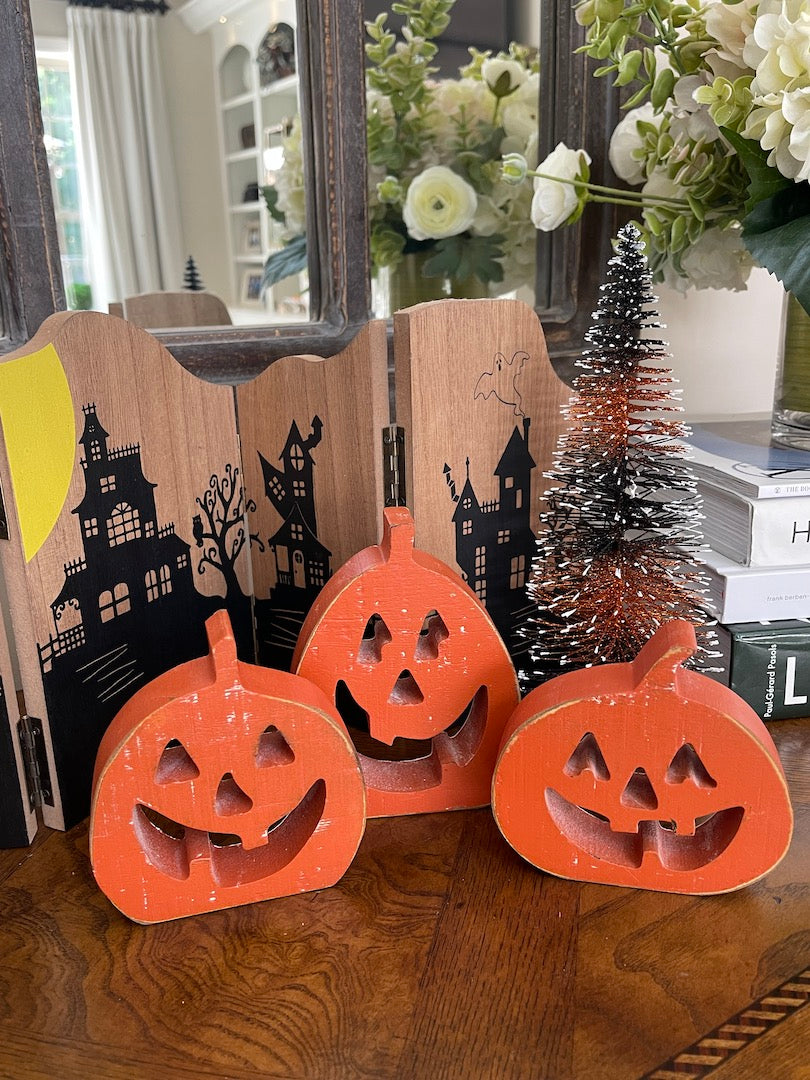Wood Jack-'o-Lantern Set