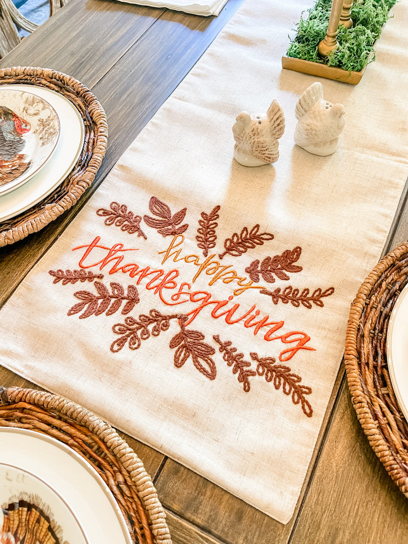 Embroidered “Happy Thanksgiving” Table Runner